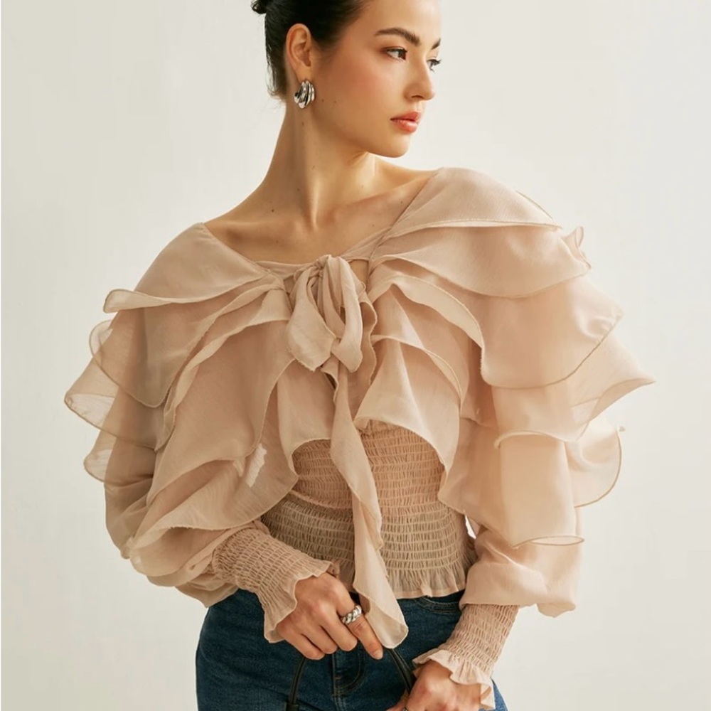 Commense Cream Ruffled Blouse - Picture 4 of 5